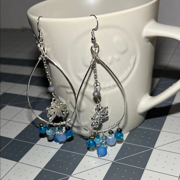 Handmade Jewelry - Silver and Blue Charm Drop Earrings